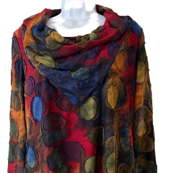 FERATELLI Abstract Dot Print Cowl Neck Tunic Top XL Women's - Picture 2 of 7